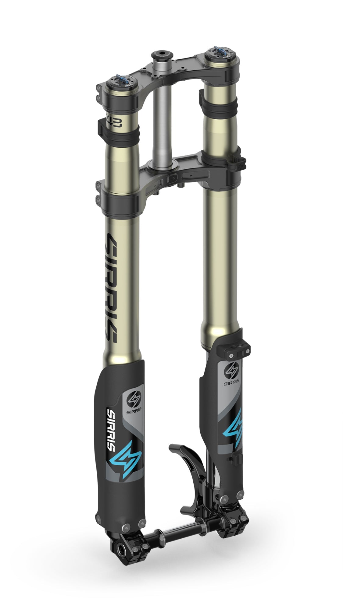 Sirris F43 CMX fork with black clamps, three quarter view