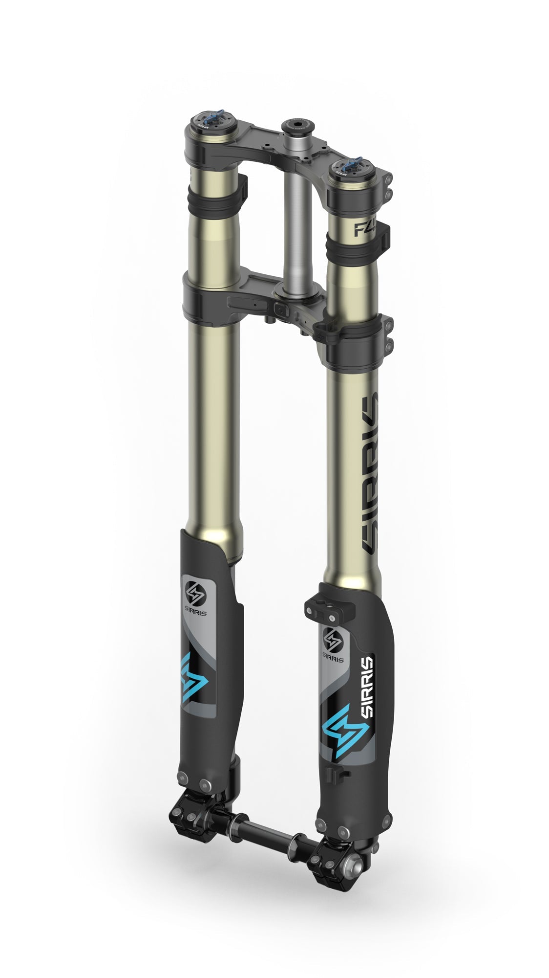 Sirris F43 CMX fork black clamps, left three quarter view
