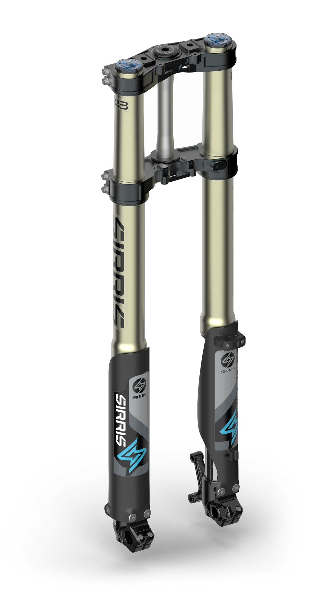 Sirris F43 SX Tune fork with black clamps, three quarter view