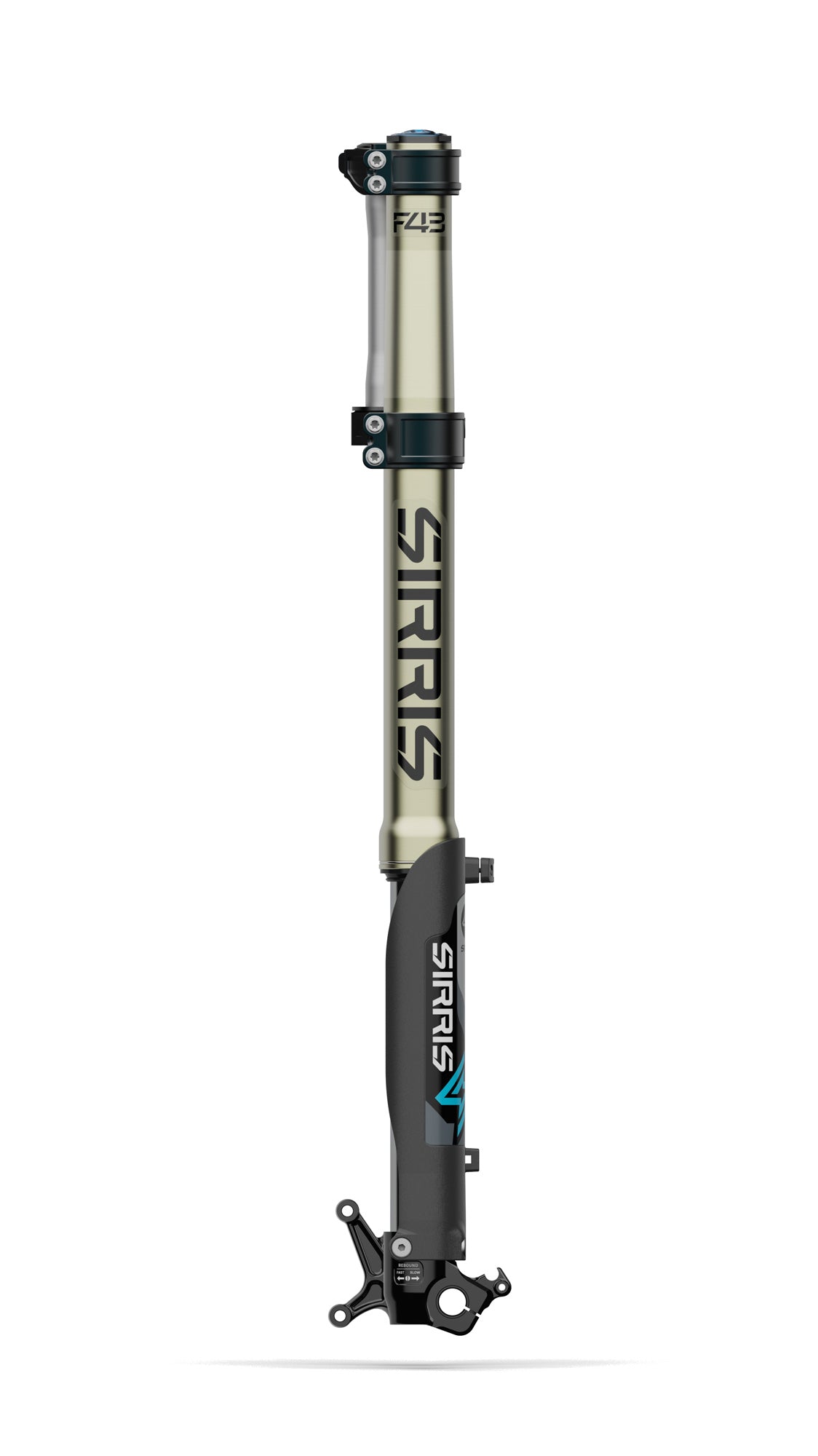 Sirris F43 SX Tune fork with black clamps, side view