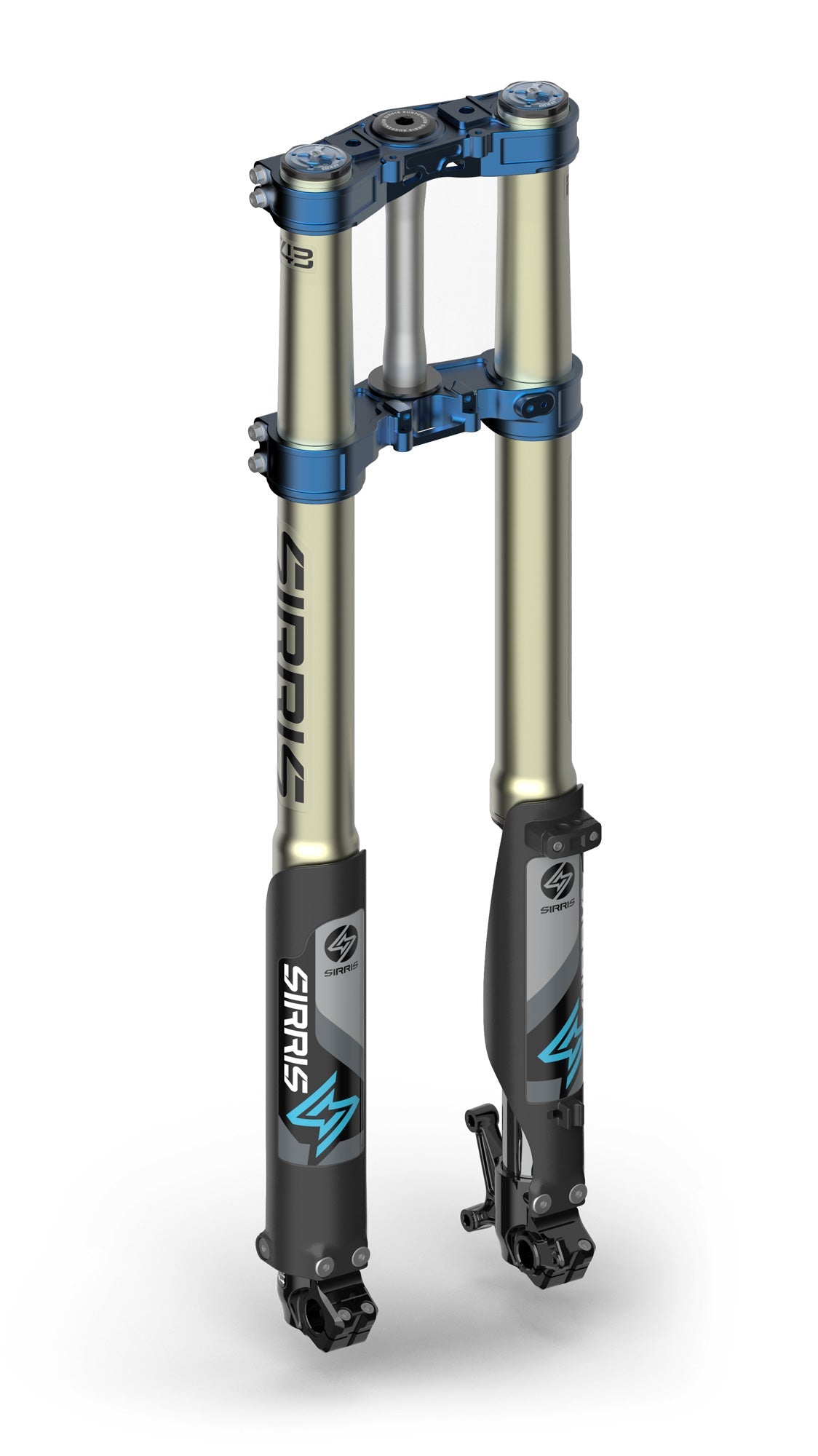 Sirris F43 SX Tune fork with blue clamps, three quarter view