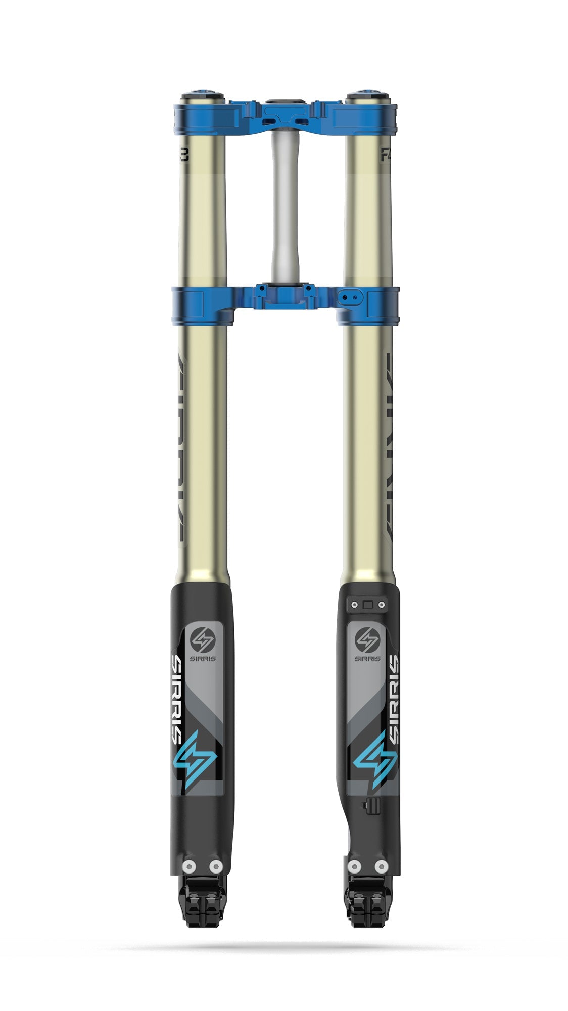Sirris F43 SX Tune fork with blue clamps, front view