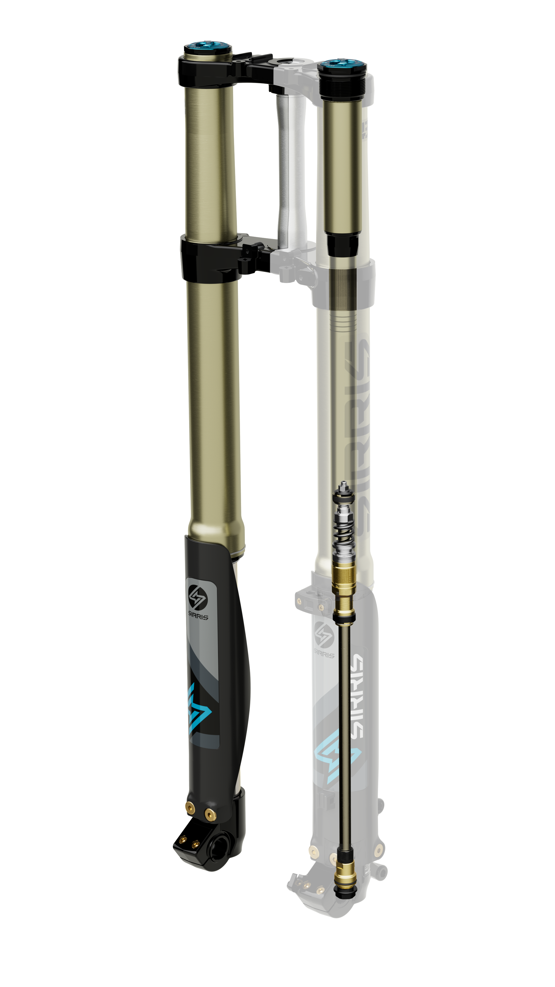 Sirris F43 fork three quarter cutaway showing closed cartridge damper