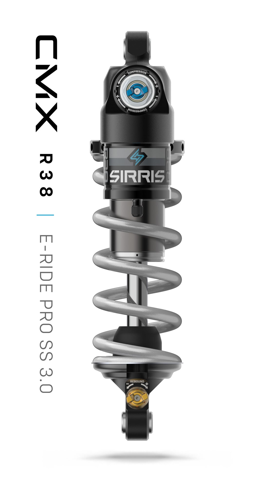 Sirris R38 2SC rear shock for E-Ride Pro 3.0, front view