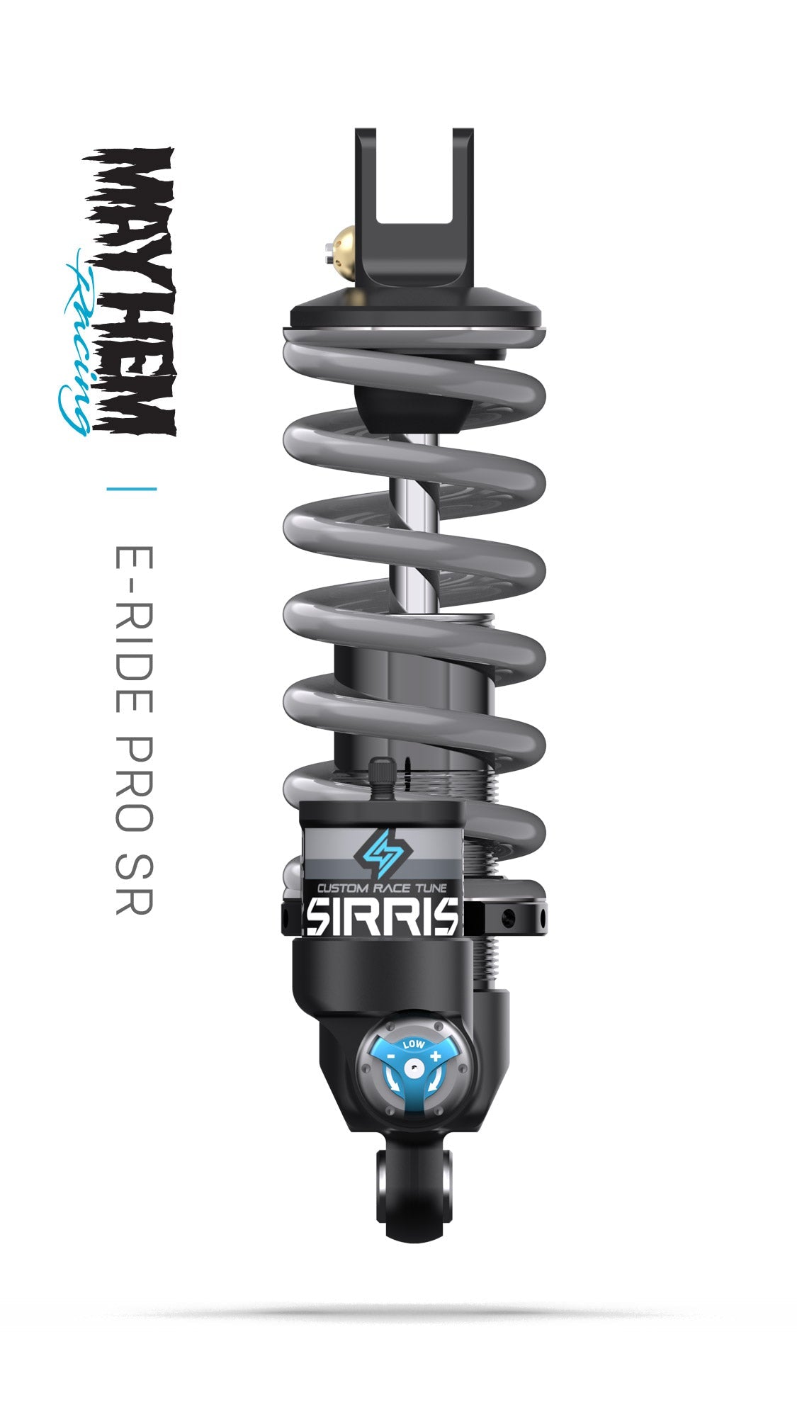 Sirris R46 Mayhem Racing Tune rear shock for E-Ride Pro SR, front view