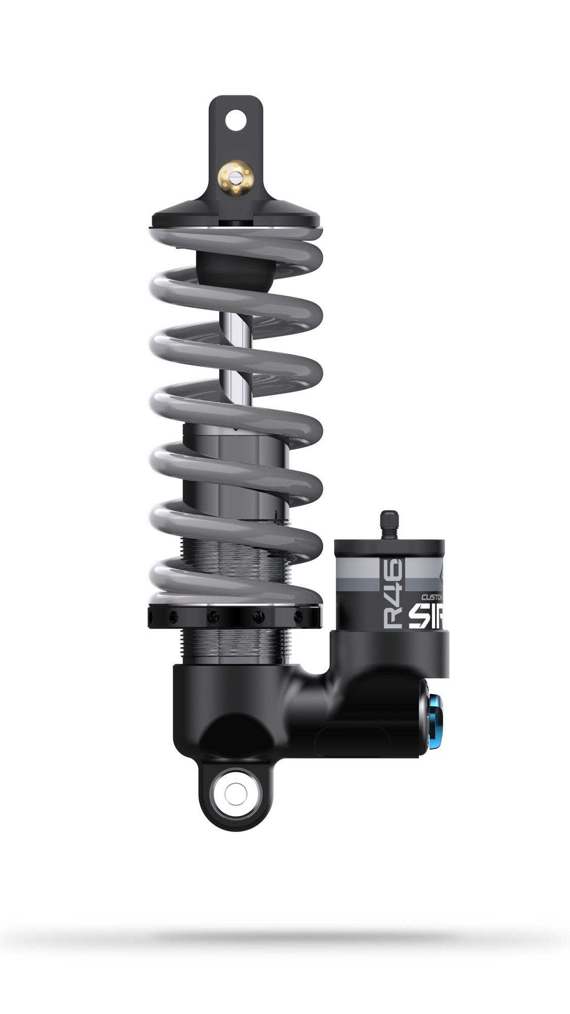 Sirris R46 Mayhem Racing Tune rear shock, right side showing reservoir
